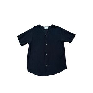 Les Deux Barry Baseball Jersey SS Shirt Black Embroidered Cotton Copenhagen L